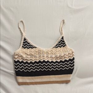 American Eagle Outfitters Black and Tan Crochet Crop Camisole